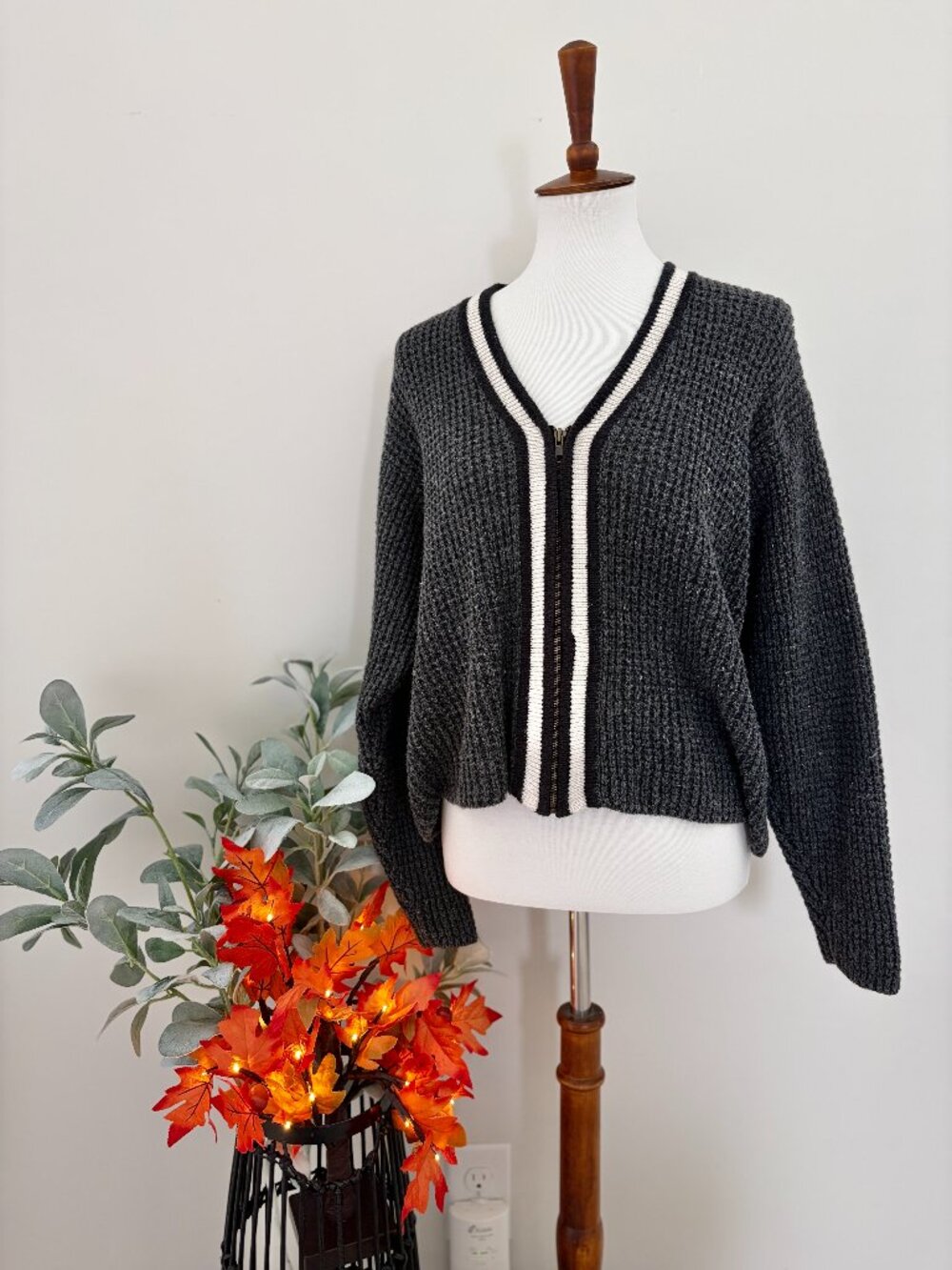 Vintage Waffle Knit Cardigan Sweater